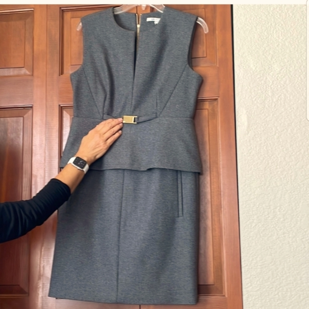 Diane von Furstenburg DVF grey wool short sleeve peplum cocktail dress size 12